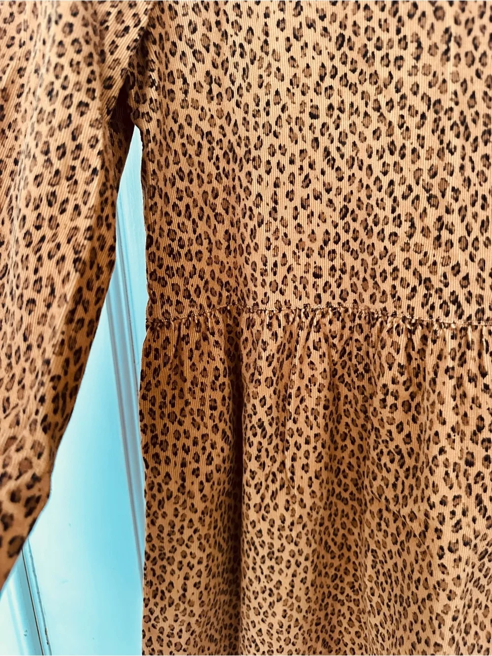 GAP Kids Leopard Print Corduroy Long Sleeve Babydoll Dress Back To School NWT